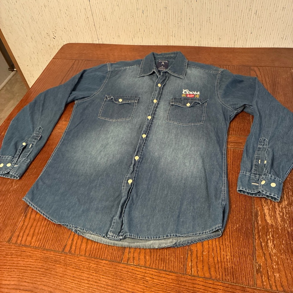 Antigua Coors Banquet Denim Shirt Men’s M Rodeo Cowboy Western Button Up